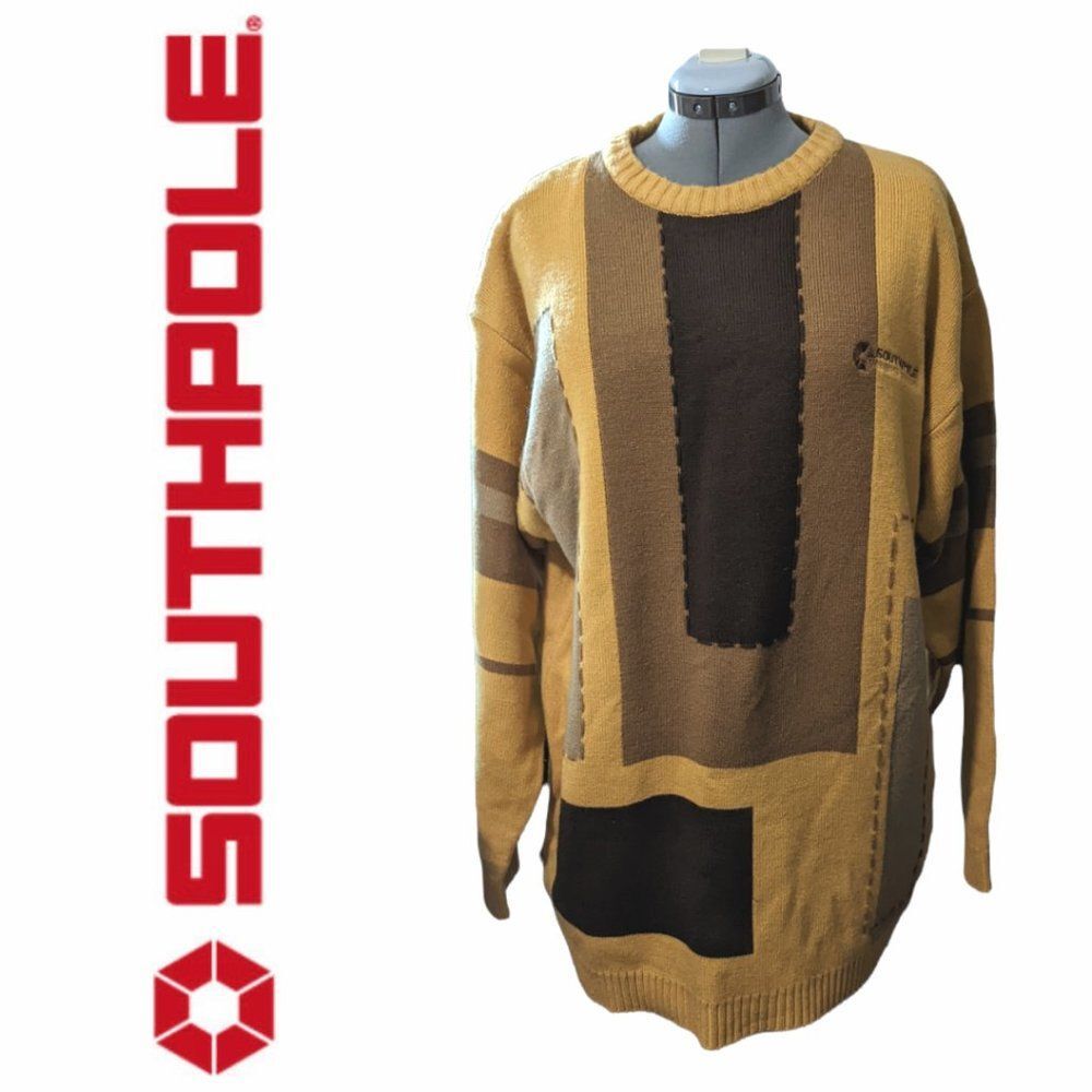 Vintage South Pole Retro Y2K Color Block Geometric Sweater, Size XL